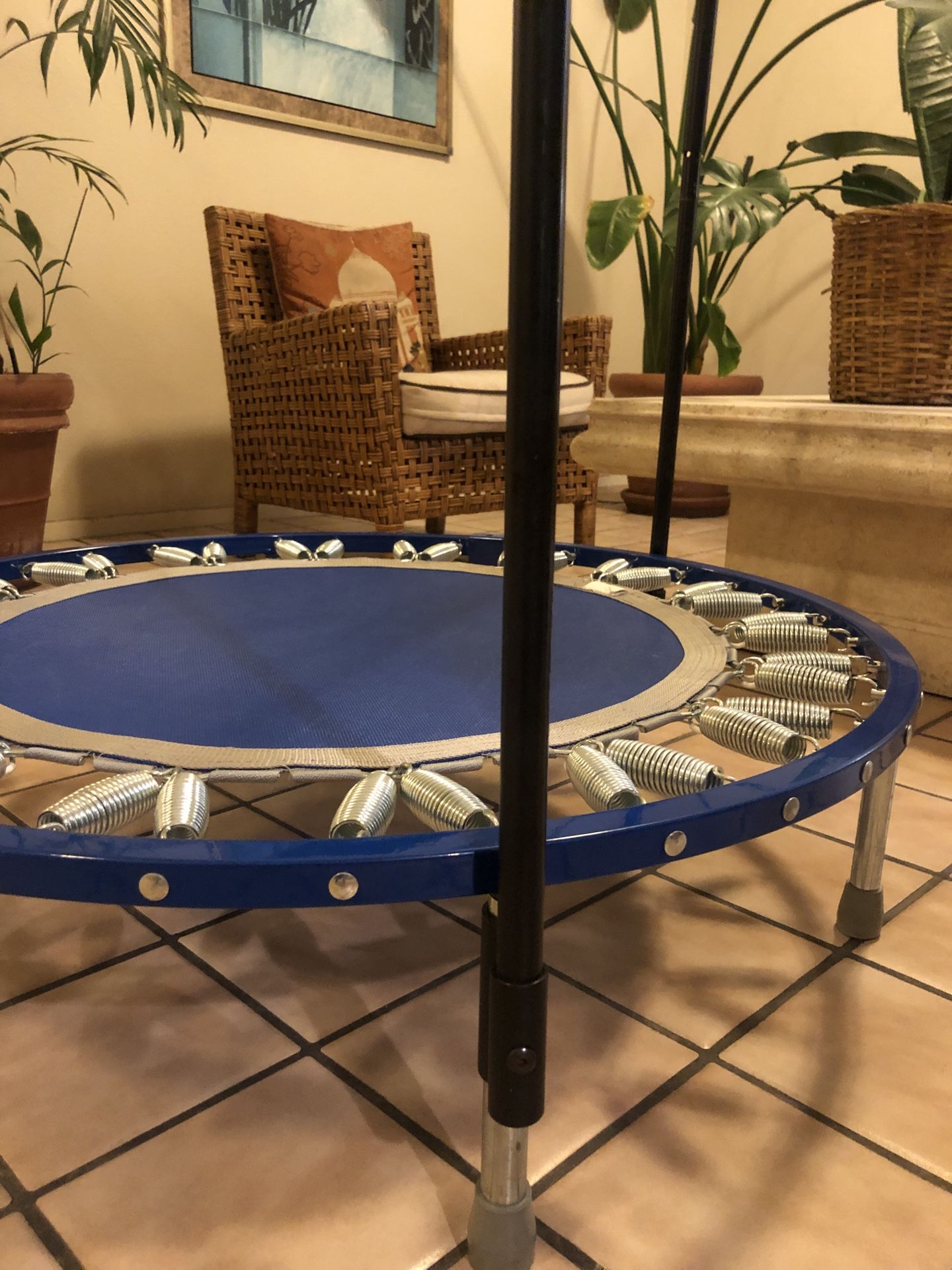 Needak Blue Rebounder folding Soft Bounce w Stabilizing Balance Bar and Cover