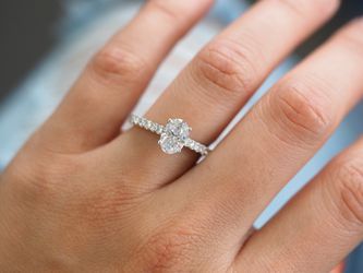 Natural Oval Halo Diamond Engagement Ring 18 Karat White Gold  Thumbnail