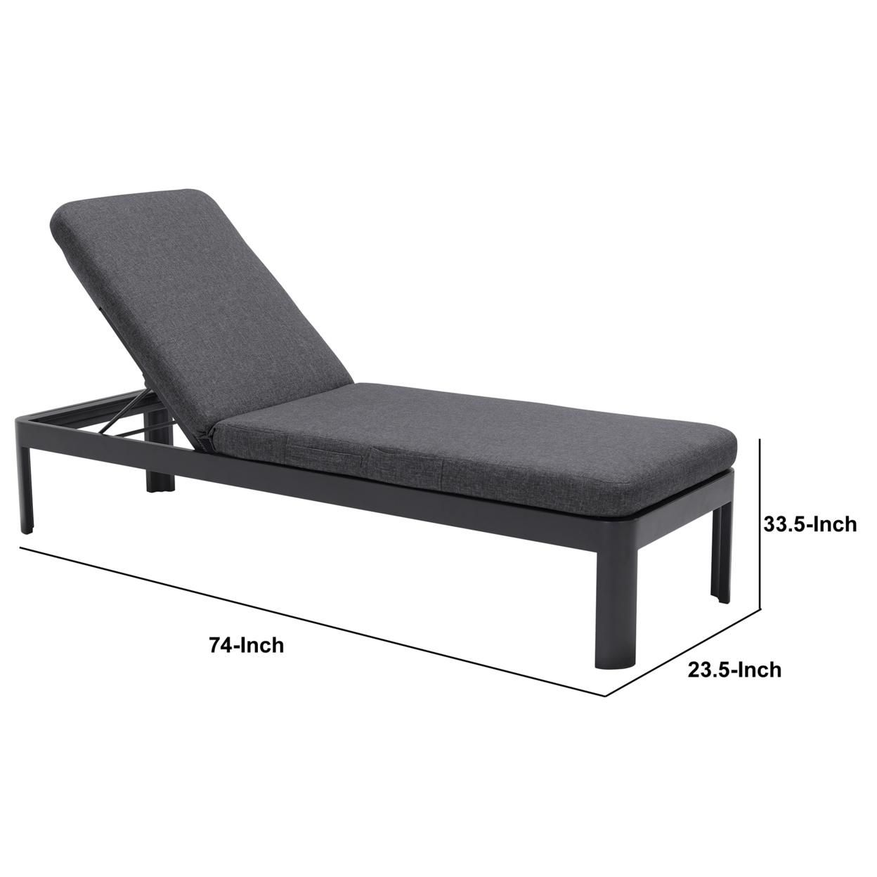 Saltoro Sherpi 74 Inches Fabric Padded Aluminum Chaise Lounge, Dark Gray
