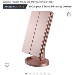 Led Trifold Rose Gold Vanity Mirror 3x/2x/1x Magnification Thumbnail