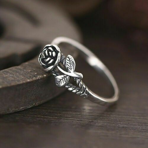 Fashion Rose Flower 925 Silver Jewelry Wedding Rings for Women Ring Size 6-10