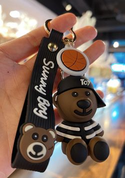 Sunny Boy Basketball Baseball Black Hat Teddy Bear  Key chain Purse Backpack Pendant Thumbnail