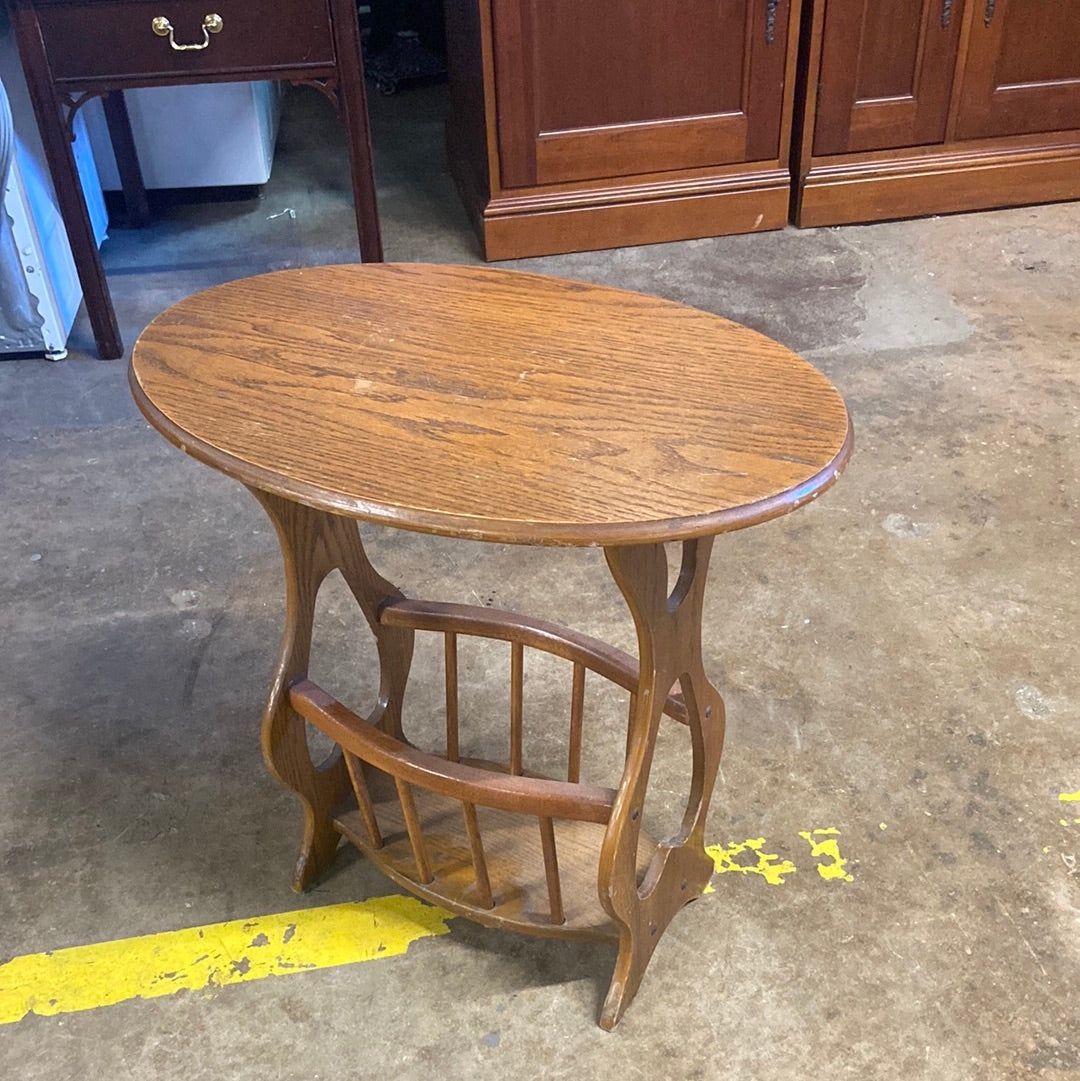Wooden Oval Side Table W/ Magazine Rack