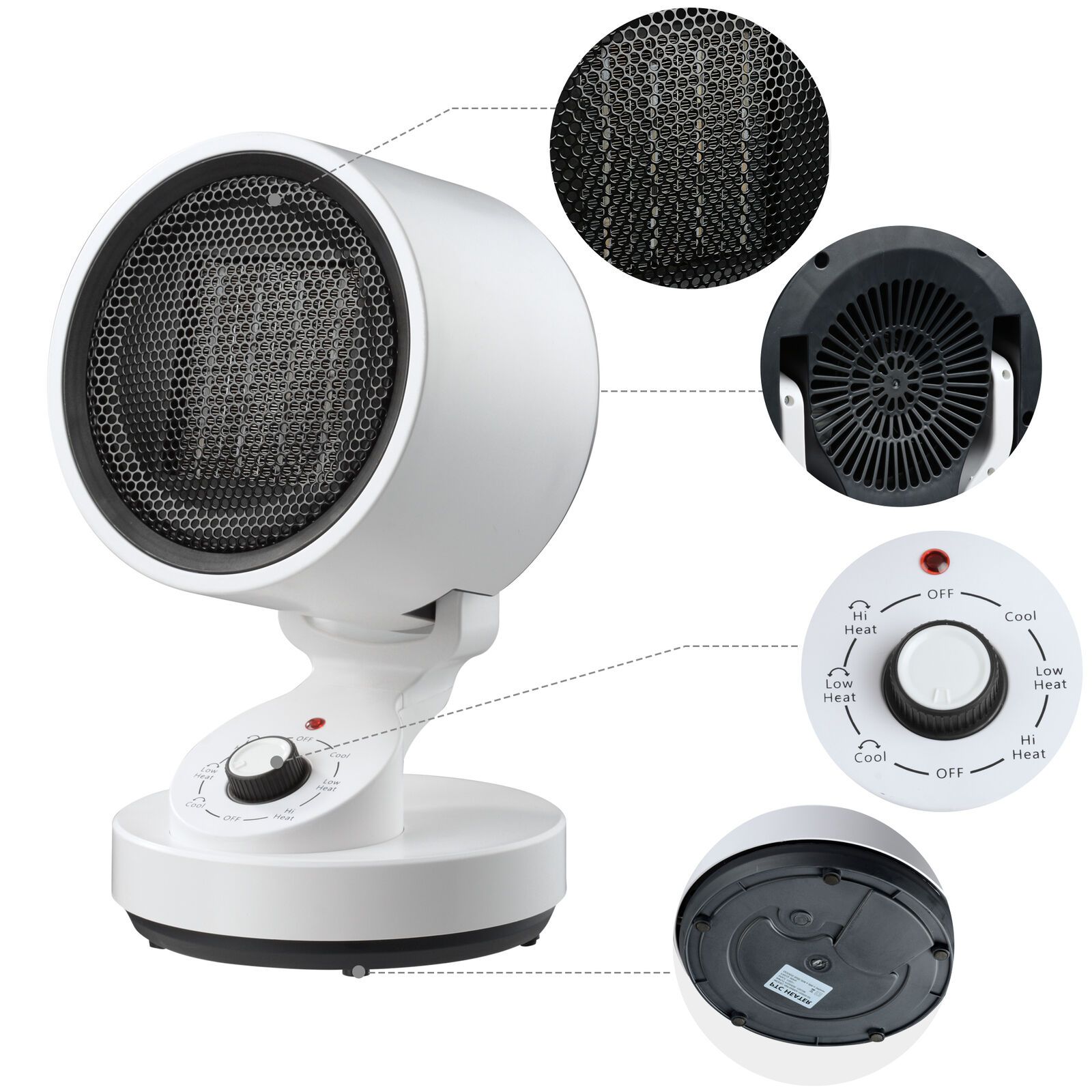 1500W Tabletop Portable Oscillating Ceramic Heater with Cooling Fan For Offices, Bedrooms, Classrooms, Basements