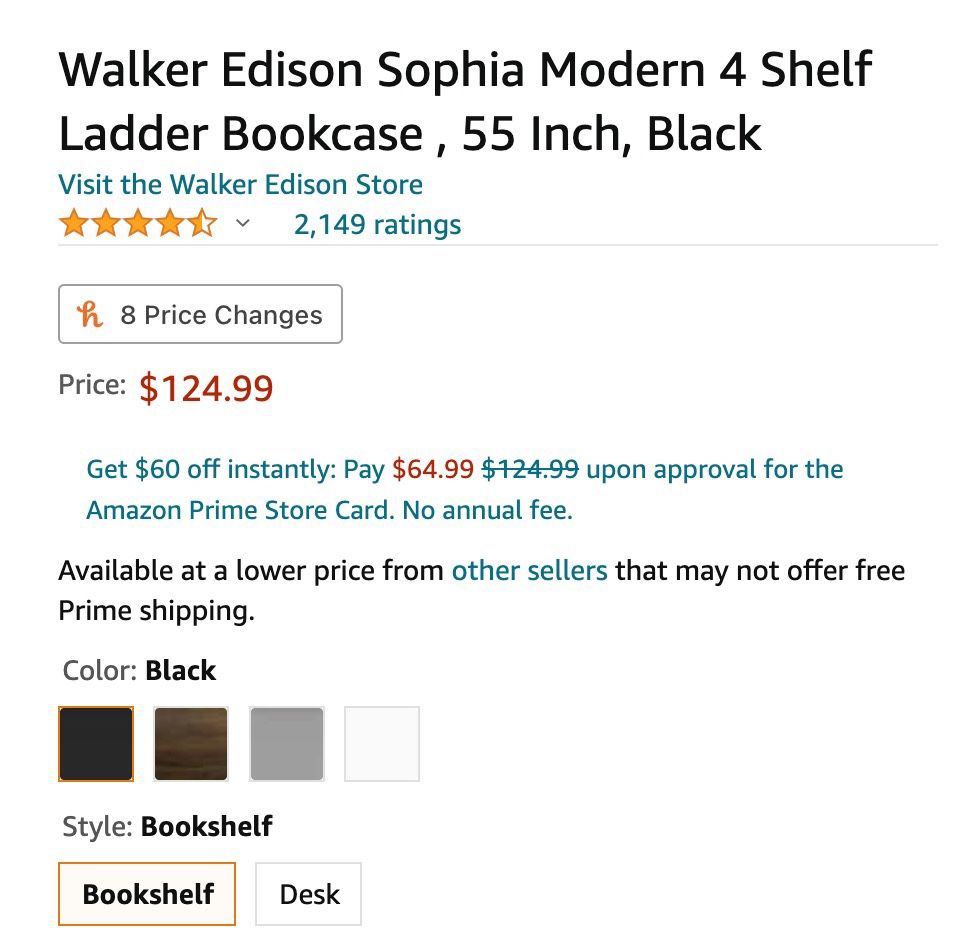 Walker Edison Sophia Modern 4 Shelf Ladder Bookcase , 55 Inch, Black