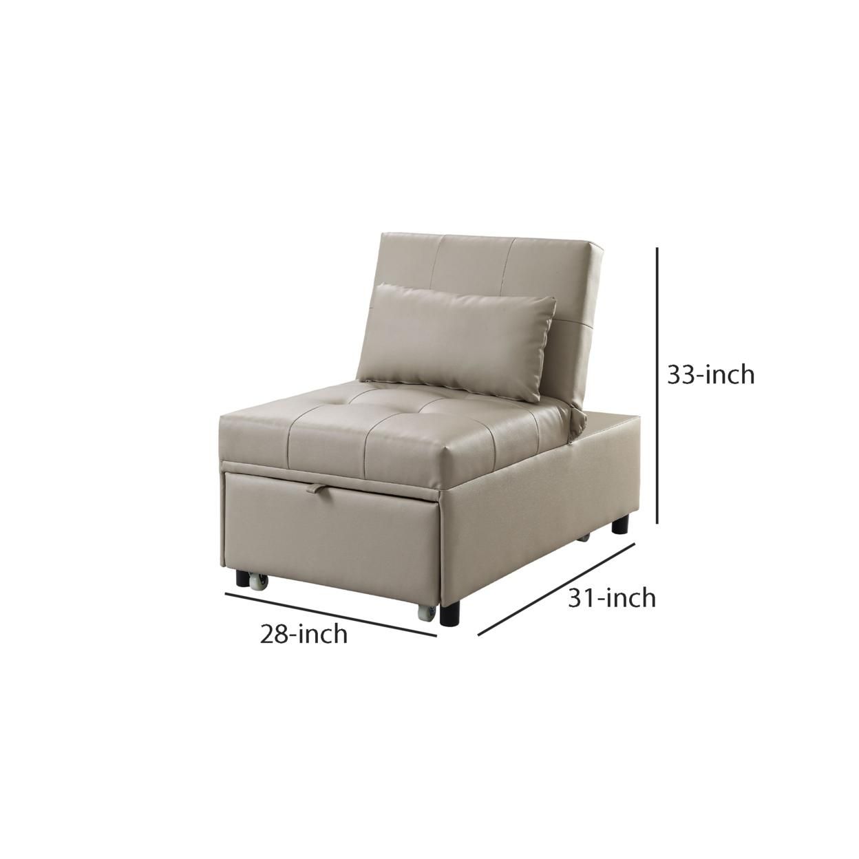 Sofa Bed with 1 Lumbar Pillow and Pull Out Sleeper, Beige, Saltoro Sherpi