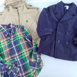 Boys size 5 bundle. Ralph Lauren tan jacket, Ralph Lauren plaid shirt, Janie and Jack peacoat size 4T 5T fits like a size 5. Thumbnail