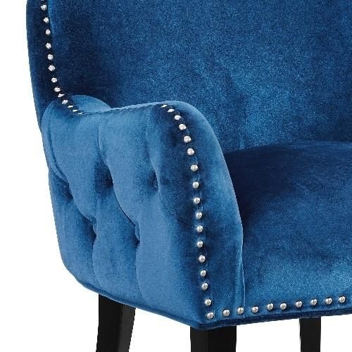 Wingback Design Velvet Accent Chair with Wooden Legs, Blue and Black