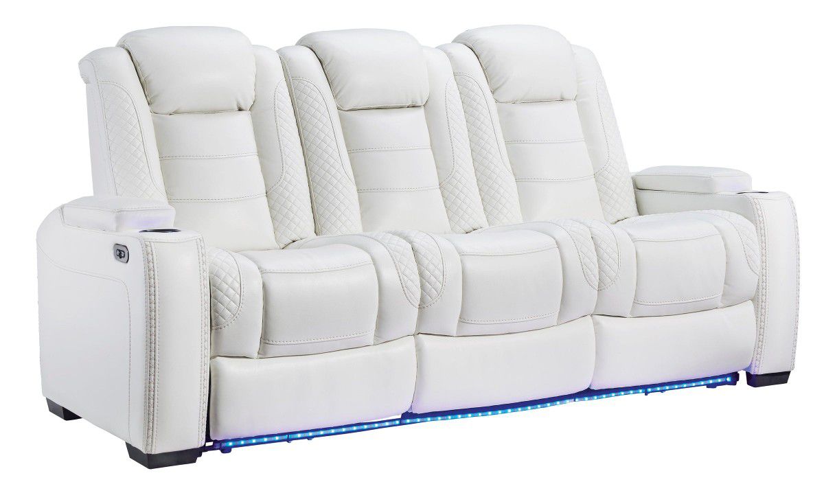 👍Party Time Power Reclining White Sofa

