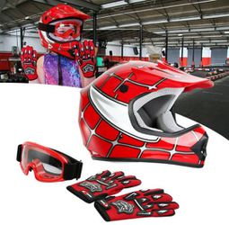 TCMT DOT Motorcycle Helmet for Kids Red Spider Net with Goggles & Gloves for Atv Mx Motocross Offroad Street Dirt Bike Youth  Thumbnail