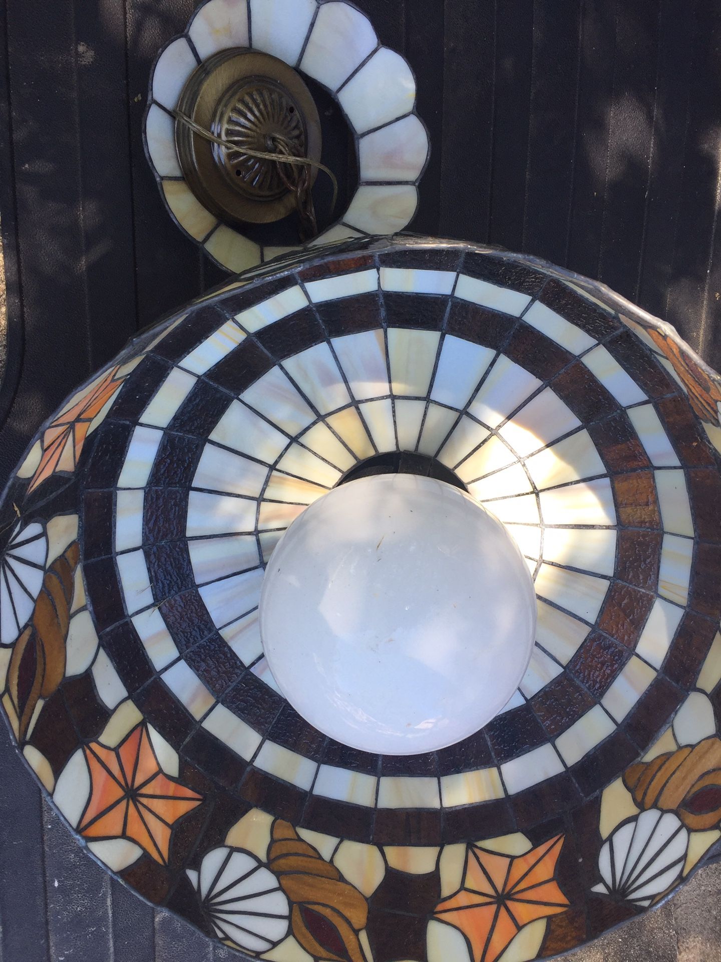 Vintage Royal Stained Glass hanging light game room poker table nautical