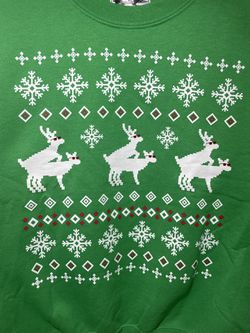 Riot Society Crewneck “Reindeer Games Ugly Xmas Sweater’ Crewneck Sweatshirt (Size: Small)  Green Thumbnail