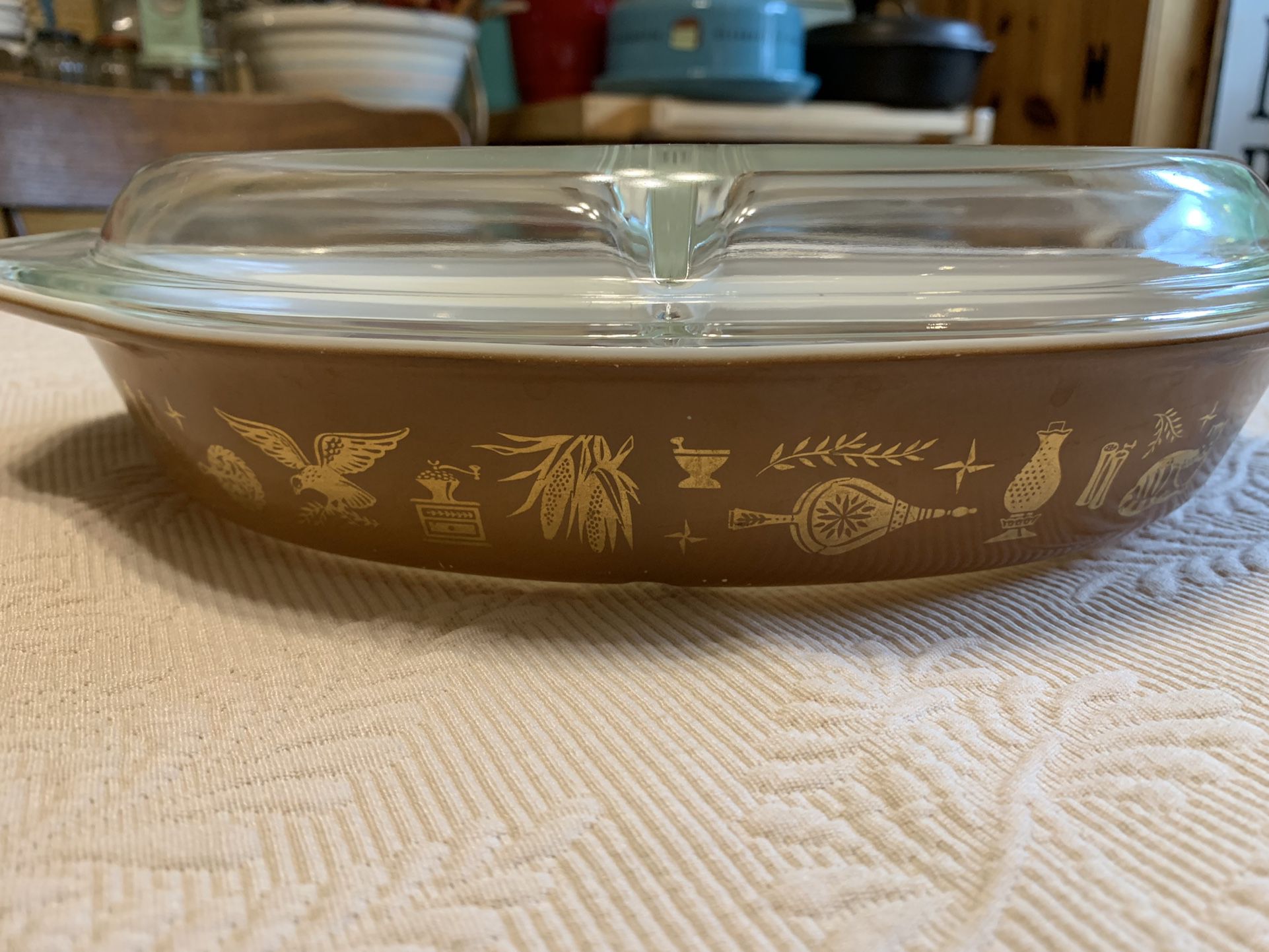 Vintage Pyrex Oval  Divided Serving Dish Early American 
