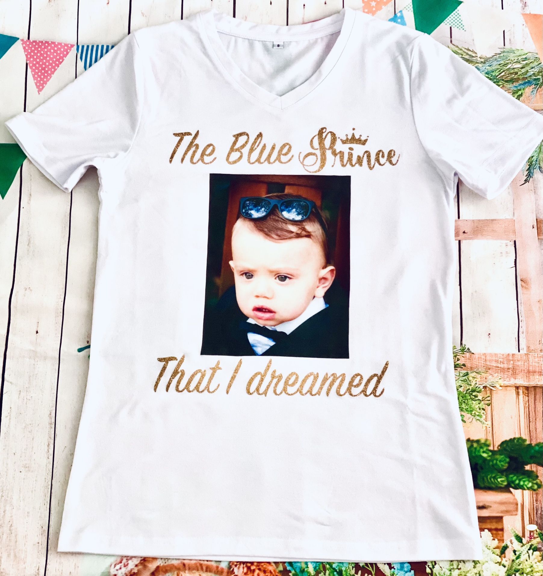 Personalized t-shirt with photo and text.