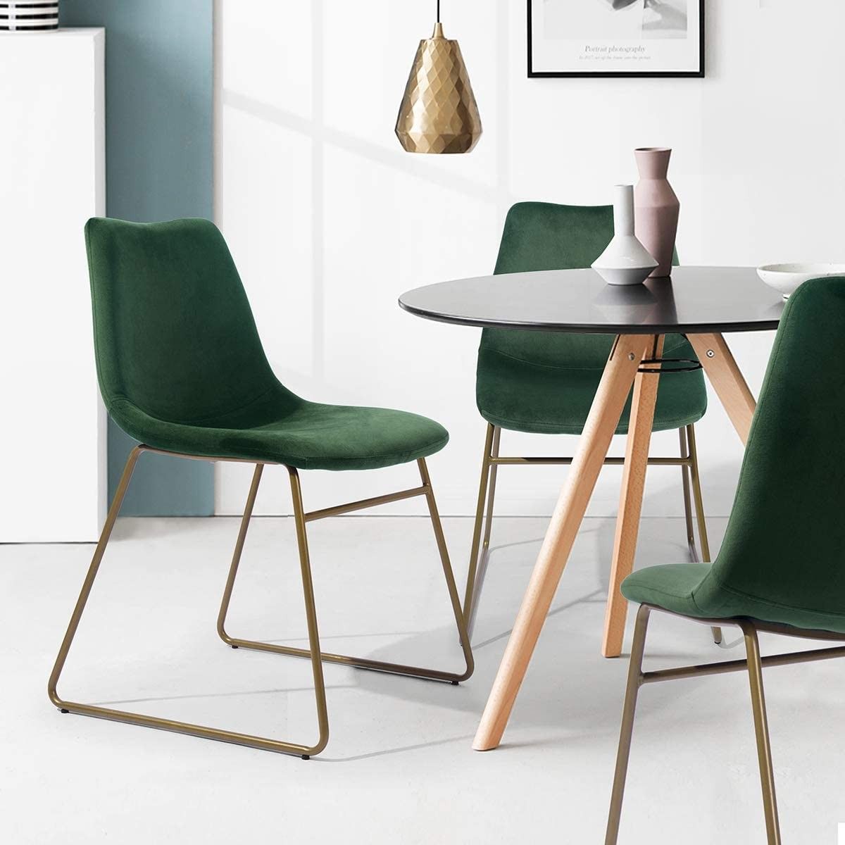 Set of 2 Elegant Velvet Chairs with Gold Metal Legs