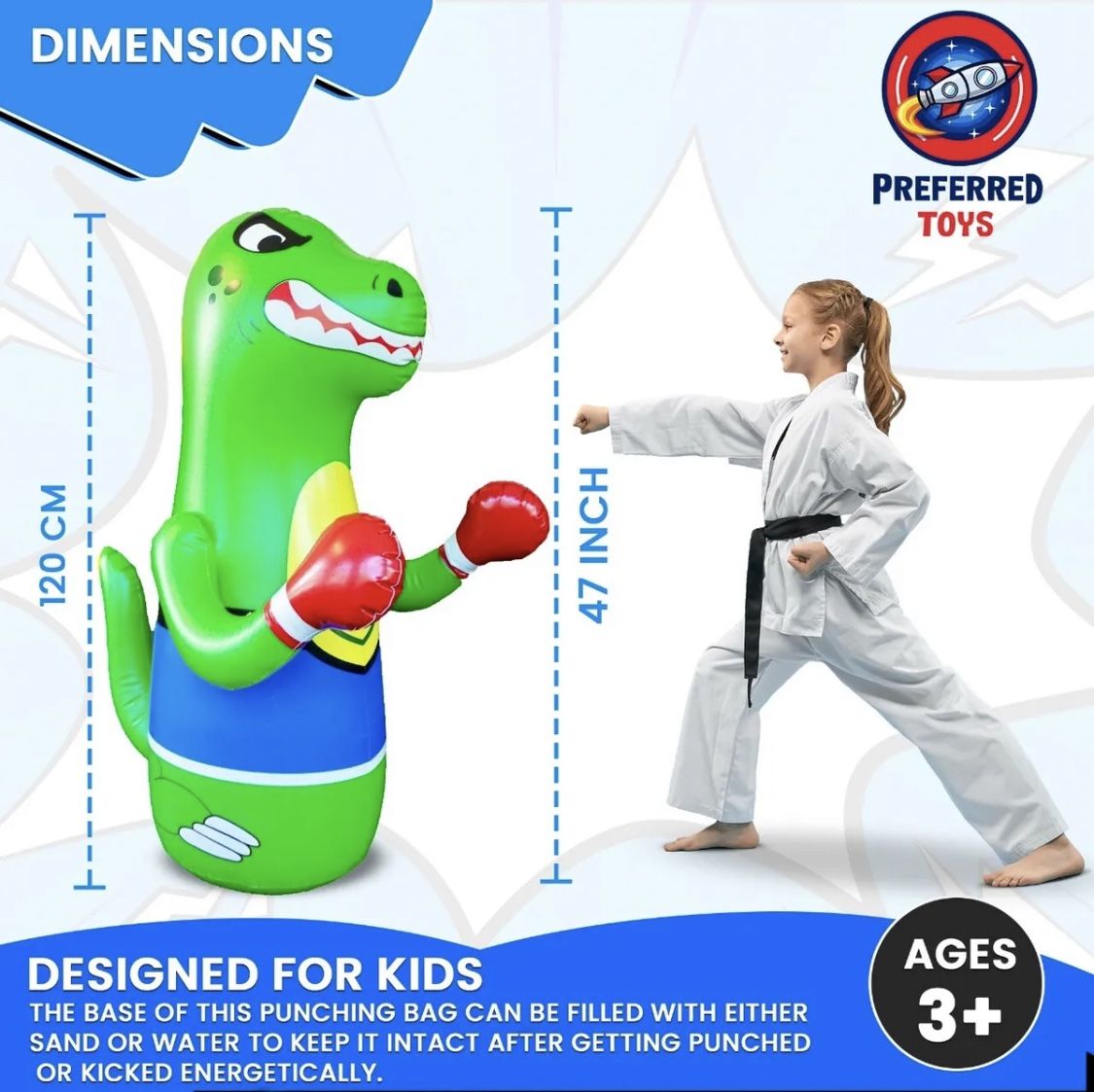 Inflatable Punching Bag for Kids-Bop Bag Inflatable Punching Toy-Dinosaur Punching Bag