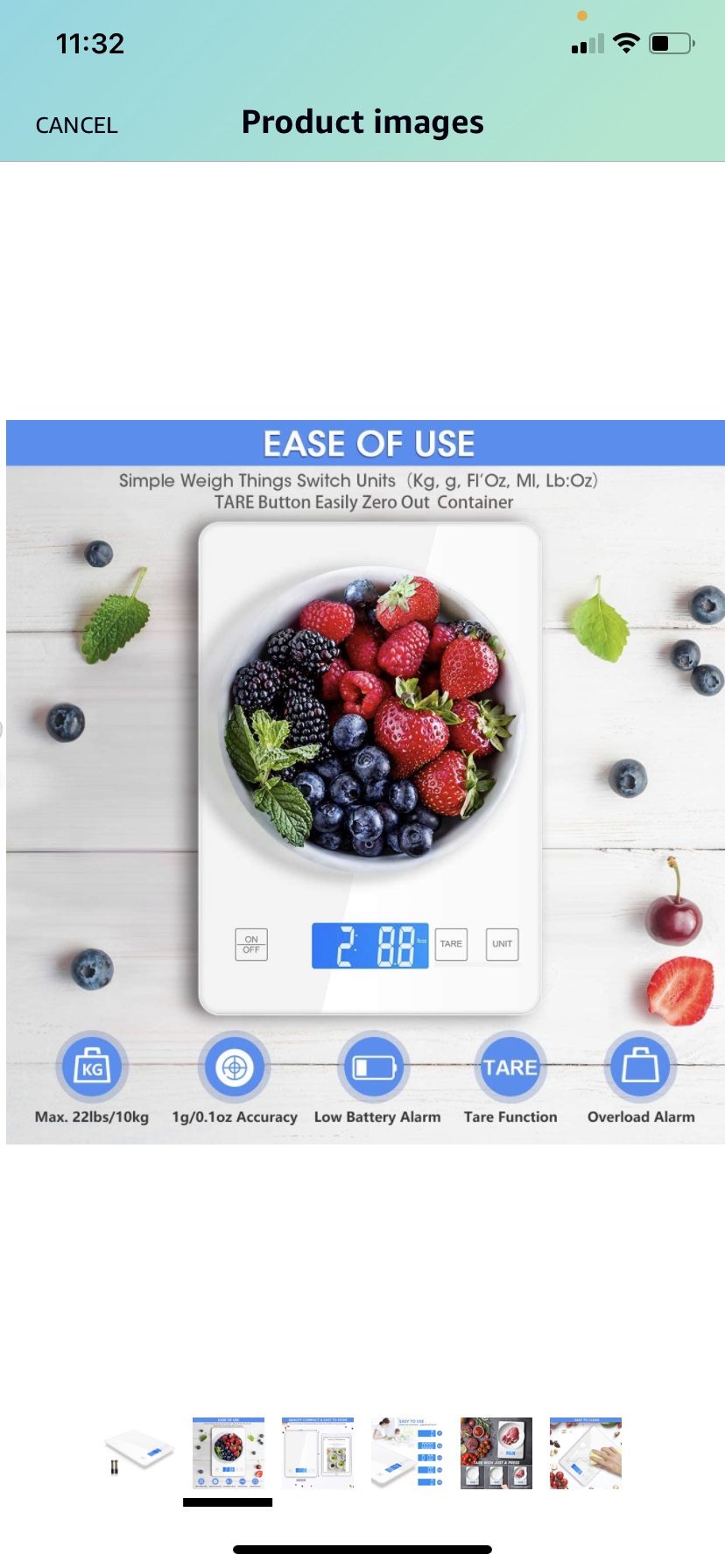 Nicewell Food Scale, 22lb Digital Kitchen White Scale Weight Grams and oz for Cooking Baking, 1g/0.1oz Precise Graduation,Tempered Glass Scale