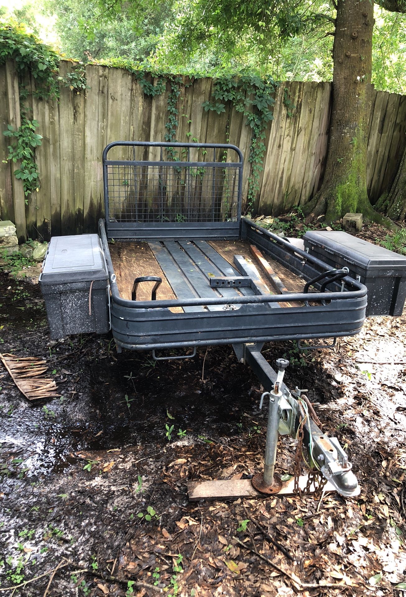 4x8 trailer all steel set up for motorcycle 2 tool box one on each side