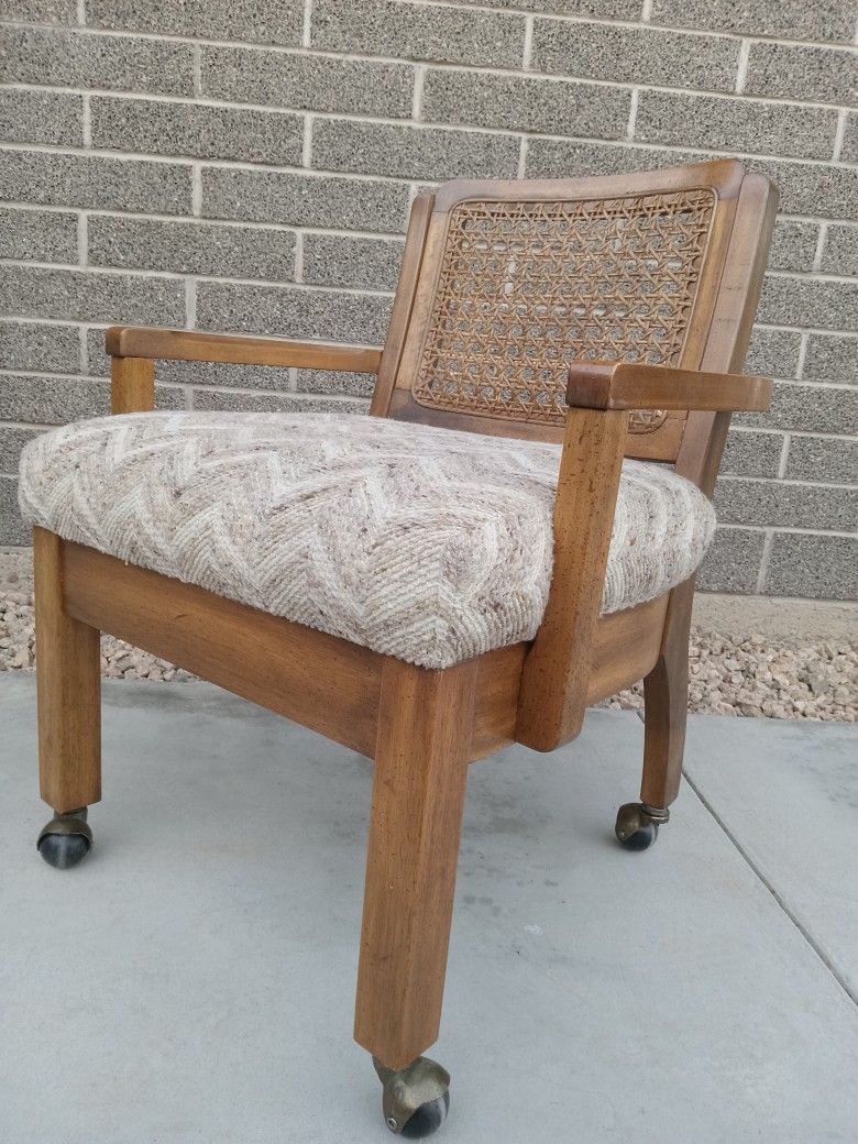 Vintage Boho Rattan Accent Chair On Casters