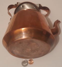 Vintage Metal Copper and Brass Tea Pot, Tea Kettle, 9" x 8", Kitchen Decor, Shelf Display, This Can Be Shined Up Even More Thumbnail
