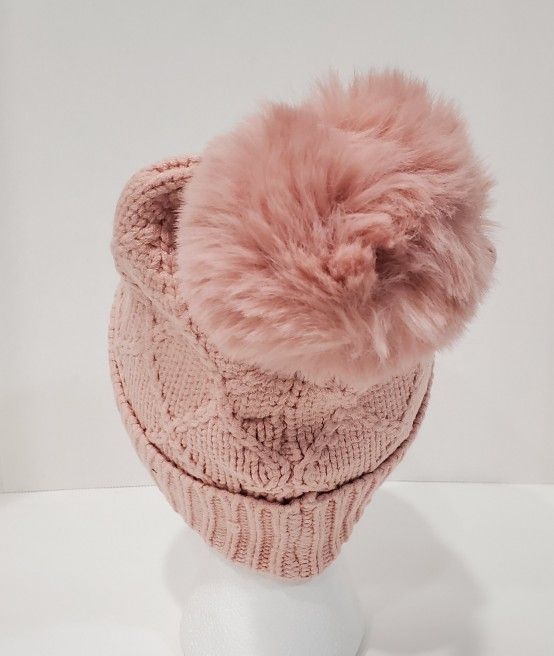 INC International Concepts Imitation Pearl Cable Pom Pom Beanie Color Pink