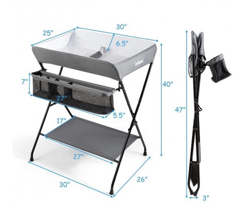 Portable Infant Changing Station Baby Diaper Table With Safety Belt-Gray