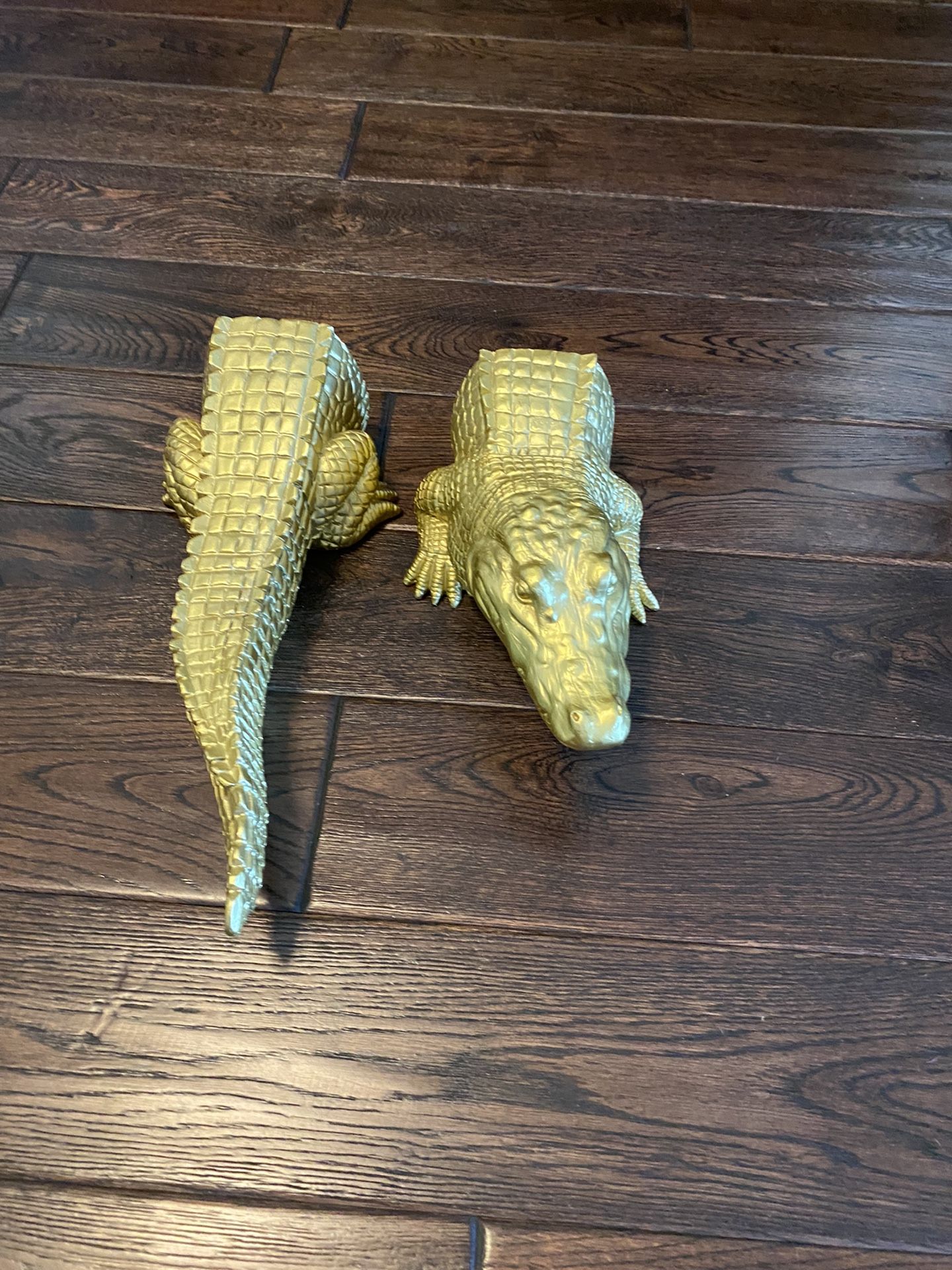 Alligator, Statue, Decor, Gold Color, Bookends