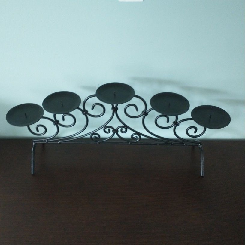 5 Pillar Candle Holder Black Metal