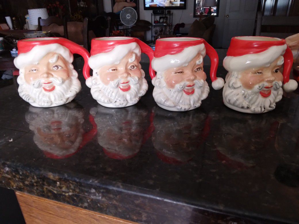 Vintage Winking  Santa Mugs