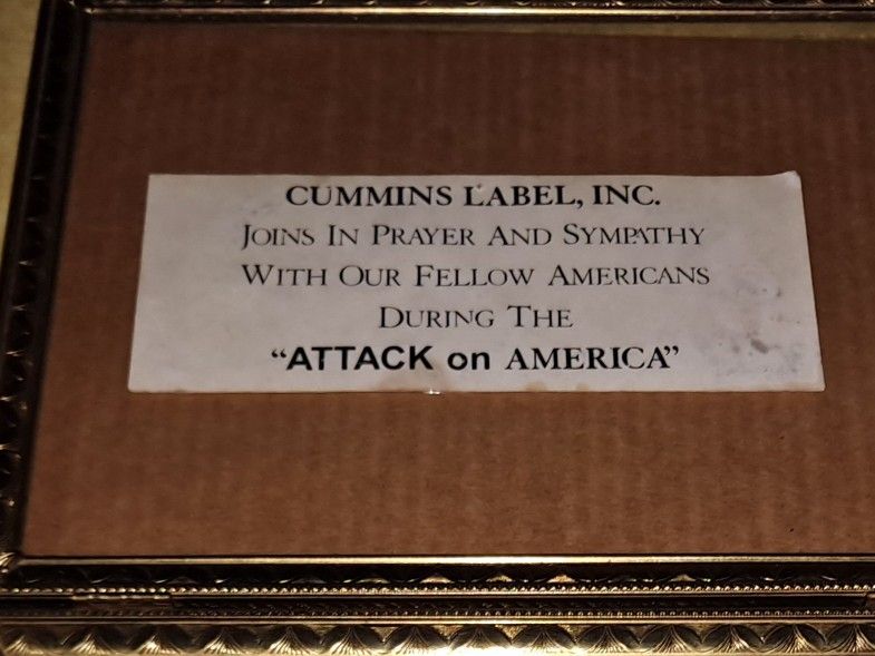 Framed Eagle Picture Of Twin Towers Burning & 4 Ceramic Eagle Figurines Asking $10 For ALL