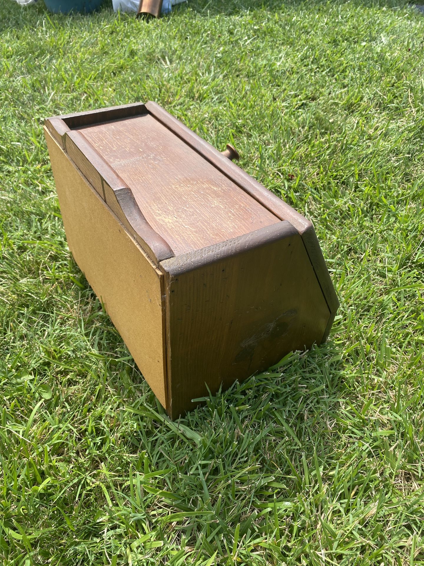 Vintage Wooden Bread Box With Window & Yellow Graphics - 15” x 11” x 11”