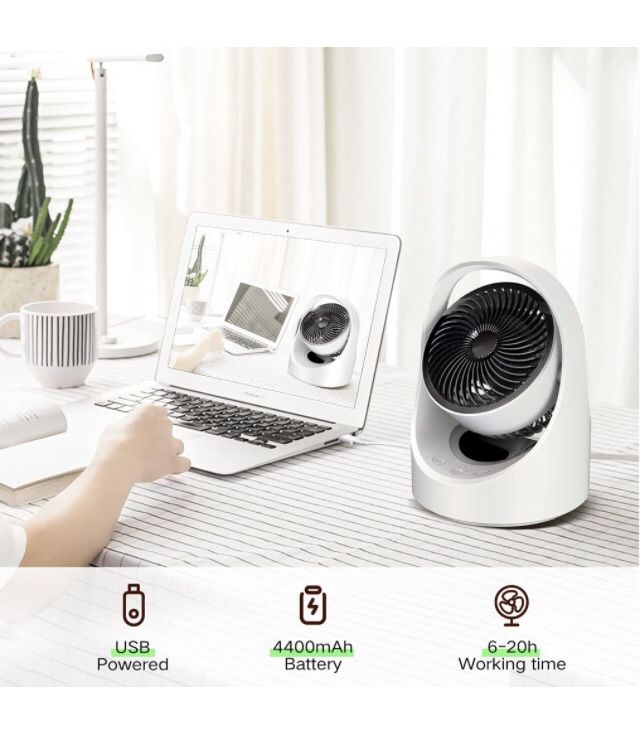 USB Personal Desk fan , Small Quiet Desktop table fan ,4 speeds Rechargeable Oscillating Cordless fan with Led light
