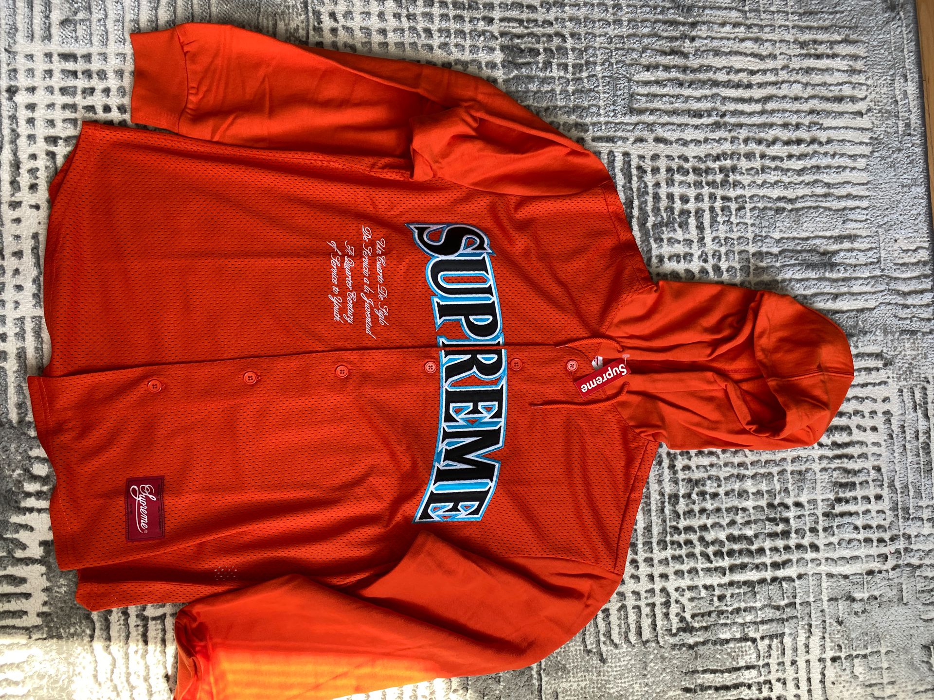 Supreme Mesh Hooded L/S Baseball Jersey Orange Medium