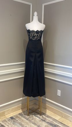 Ann Taylor Lace Bodice black satin evening gown – size 8.  Thumbnail