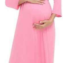 Maternity 3/4 Sleeve Ruched Dress, Wrapped Ruched V Neck Maternity Casual Dress Thumbnail