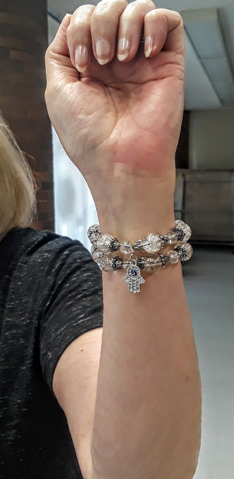Handmade White Frosted Hamsa Bracelet