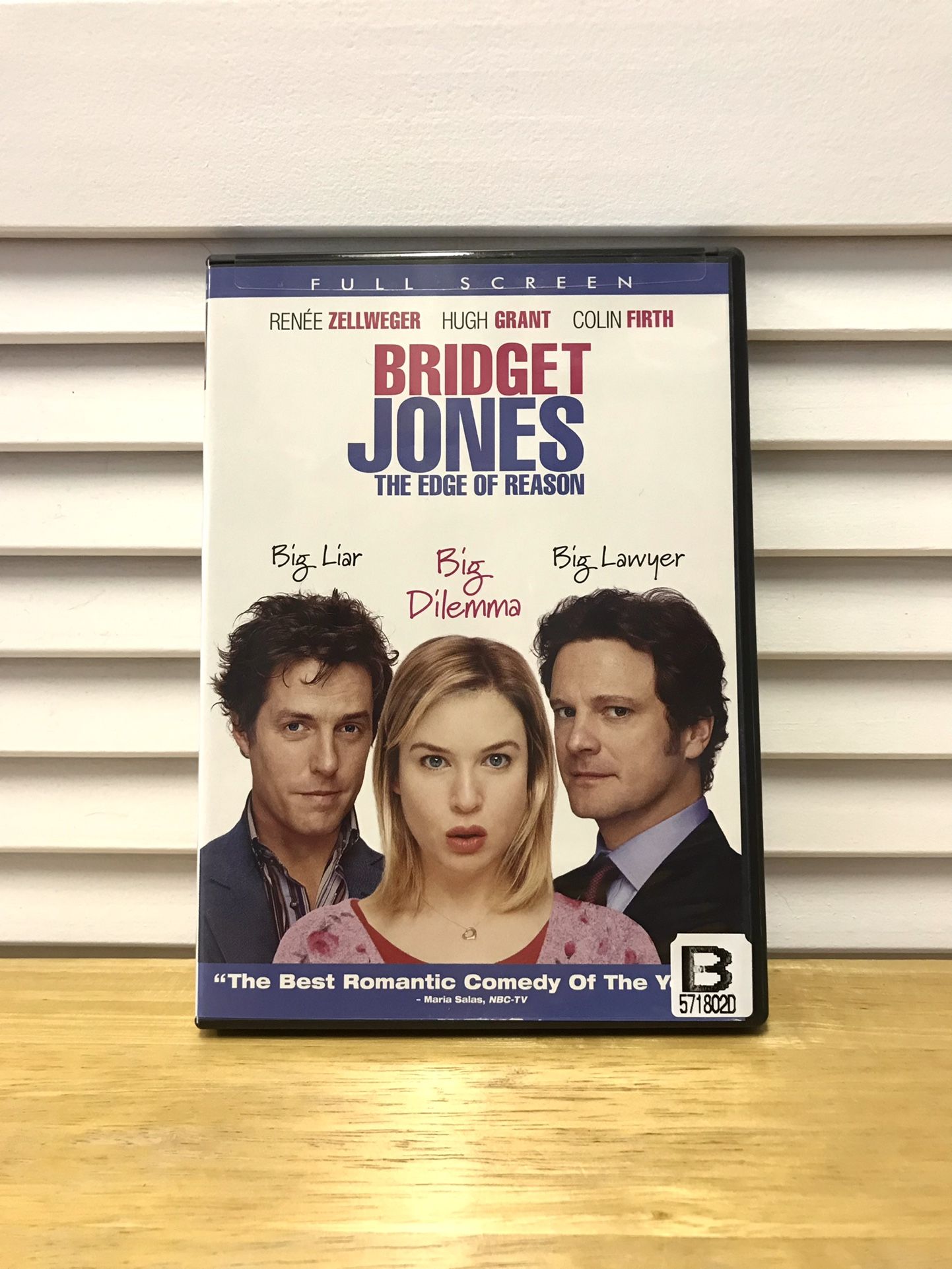 Bridget Jones DVD Full Screen With Zellweger, Grant, & Firth