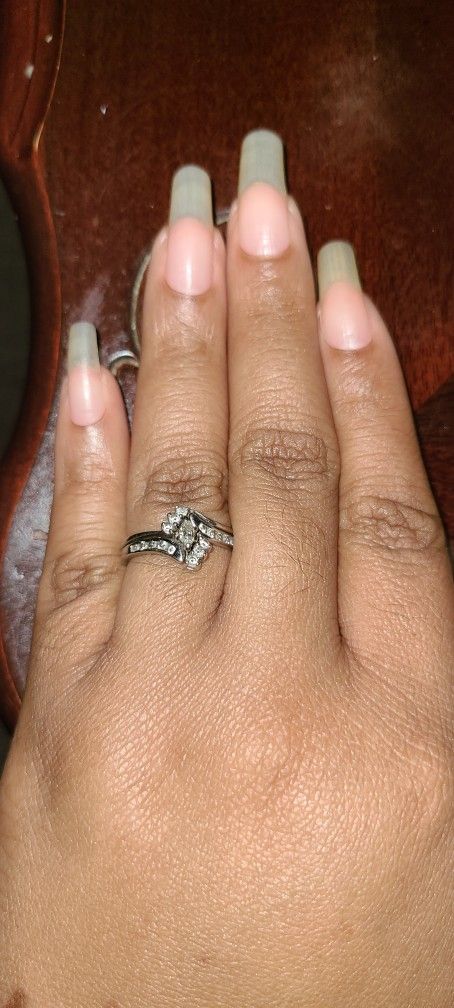 Wedding Band Set Marquise 8.5 Size White Gold