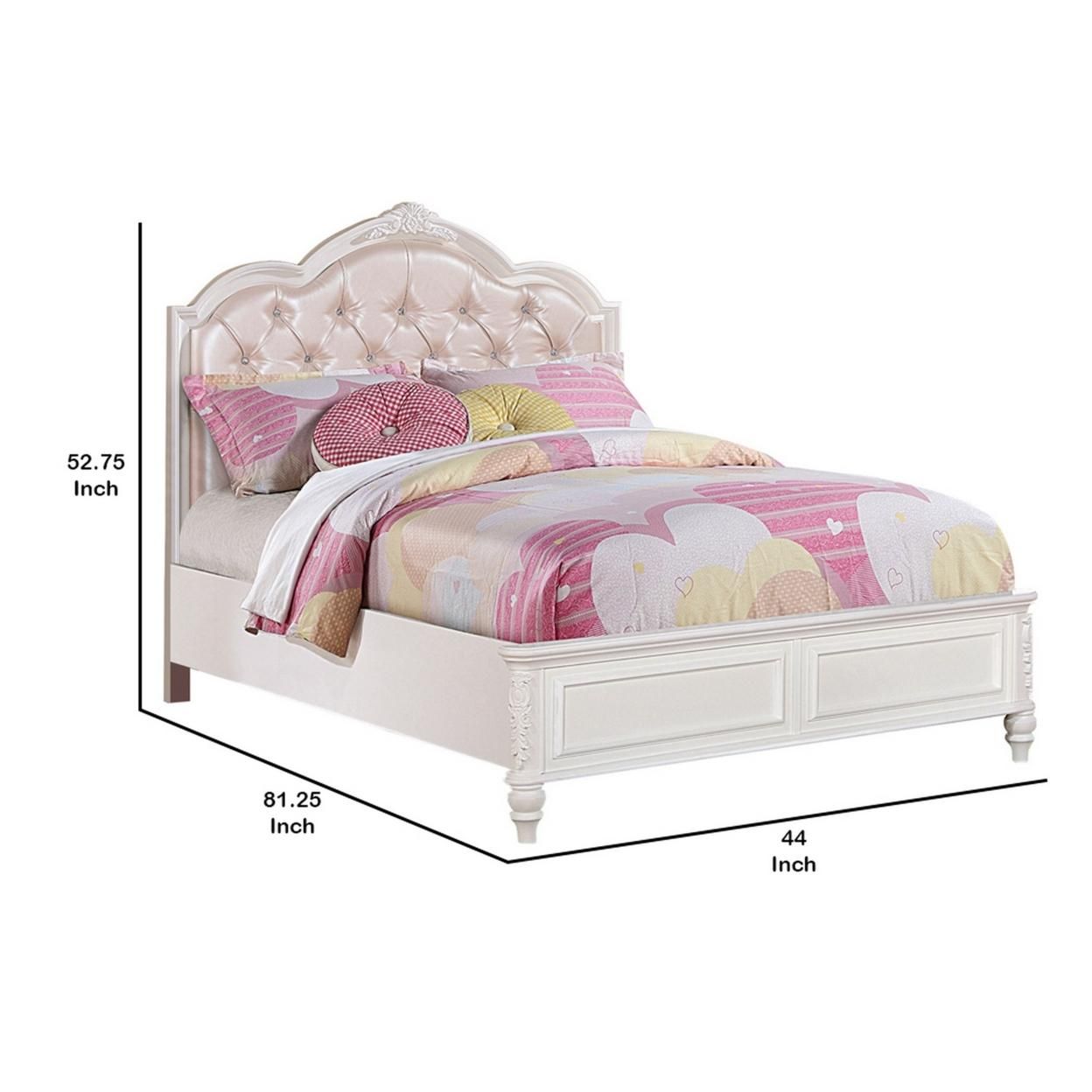 Saltoro Sherpi Wooden Twin Size Bed with Button Tufted Headboard, Pink and White