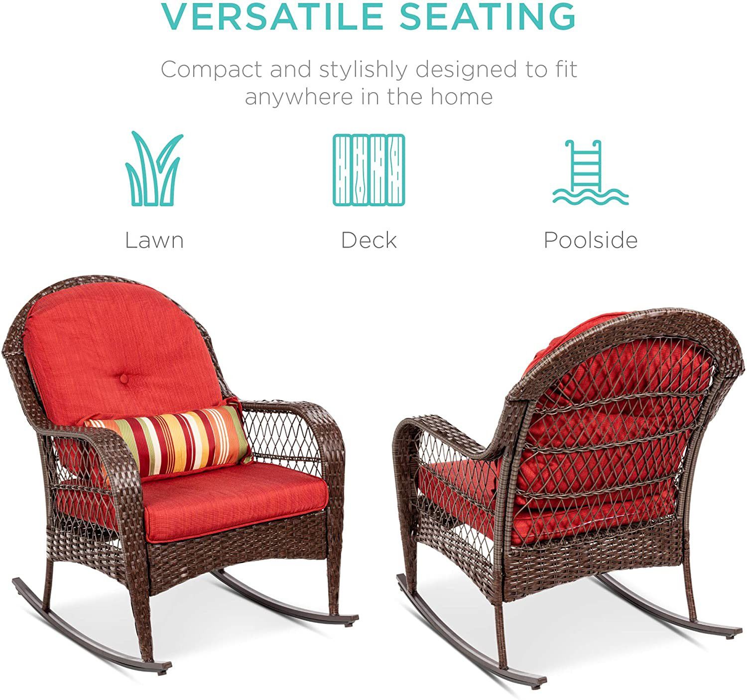 Red Rocking Chair with Steel Frame, Weather-Resistant Cushions