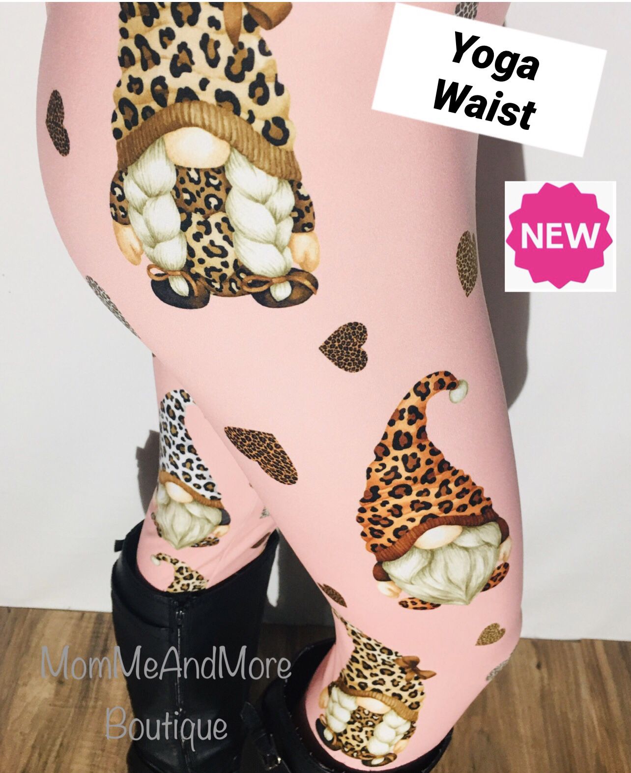 NEW Womens Gnome Cheetah Pink Valentines Day Leggings OS Or TC 