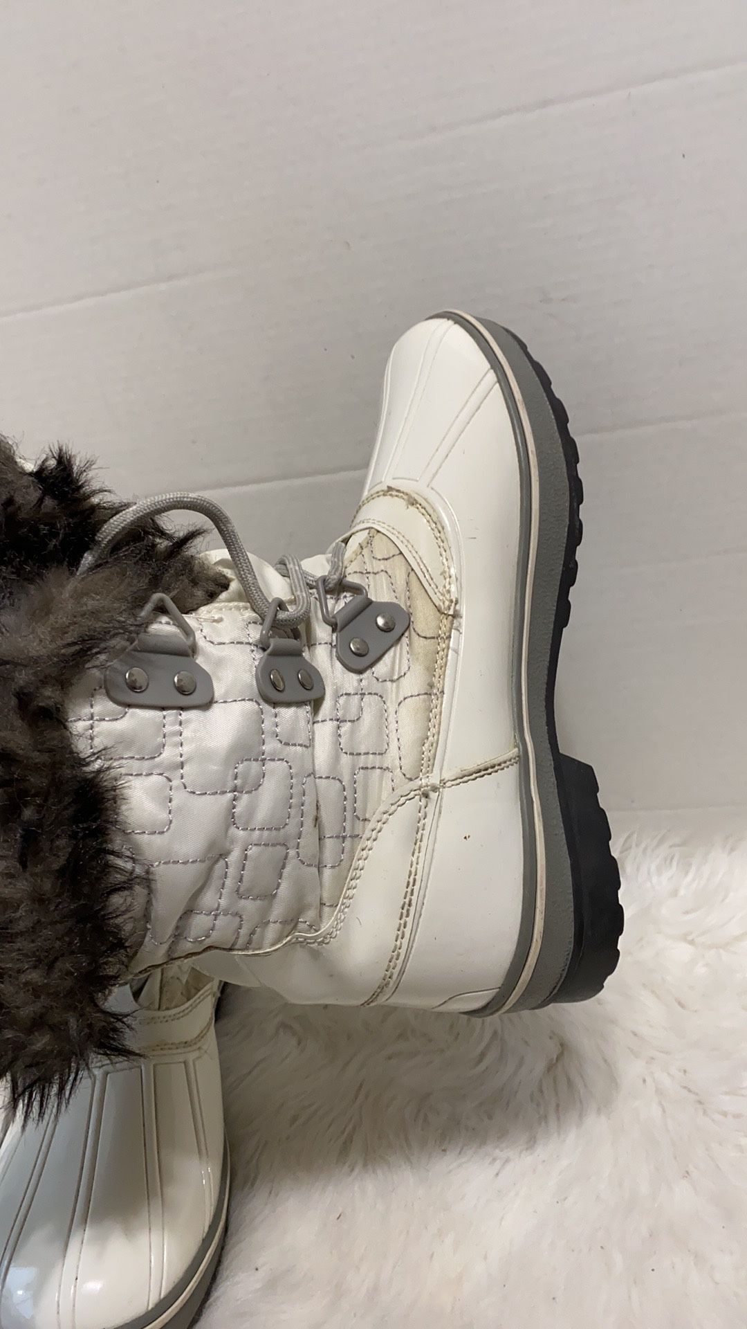 Storm By Cougar Women's Waterproof Fur Collar Boots Calf Knee White Size 10
