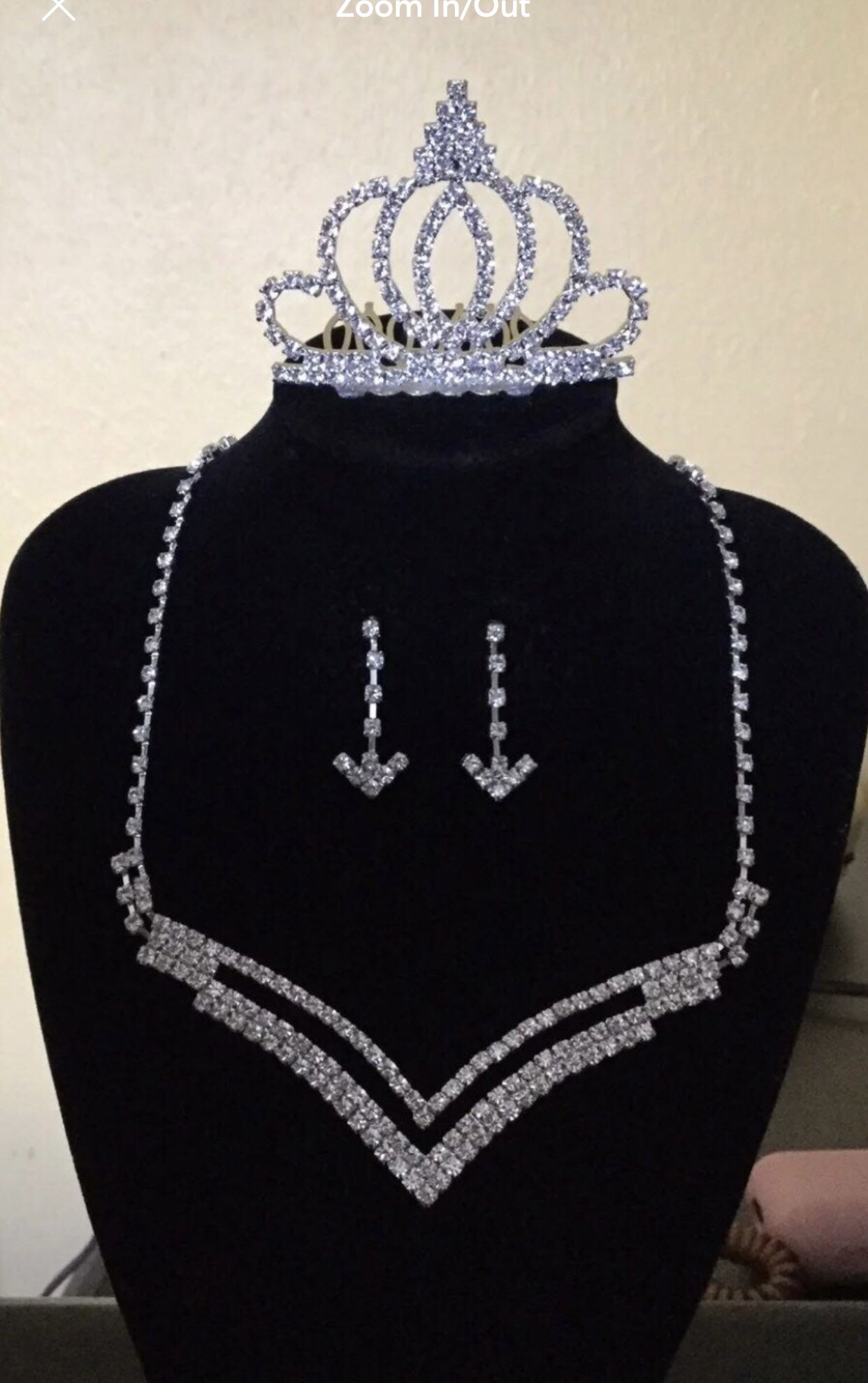 Wedding Party Prom Crystal Necklace Earrings Tiara jewelry set