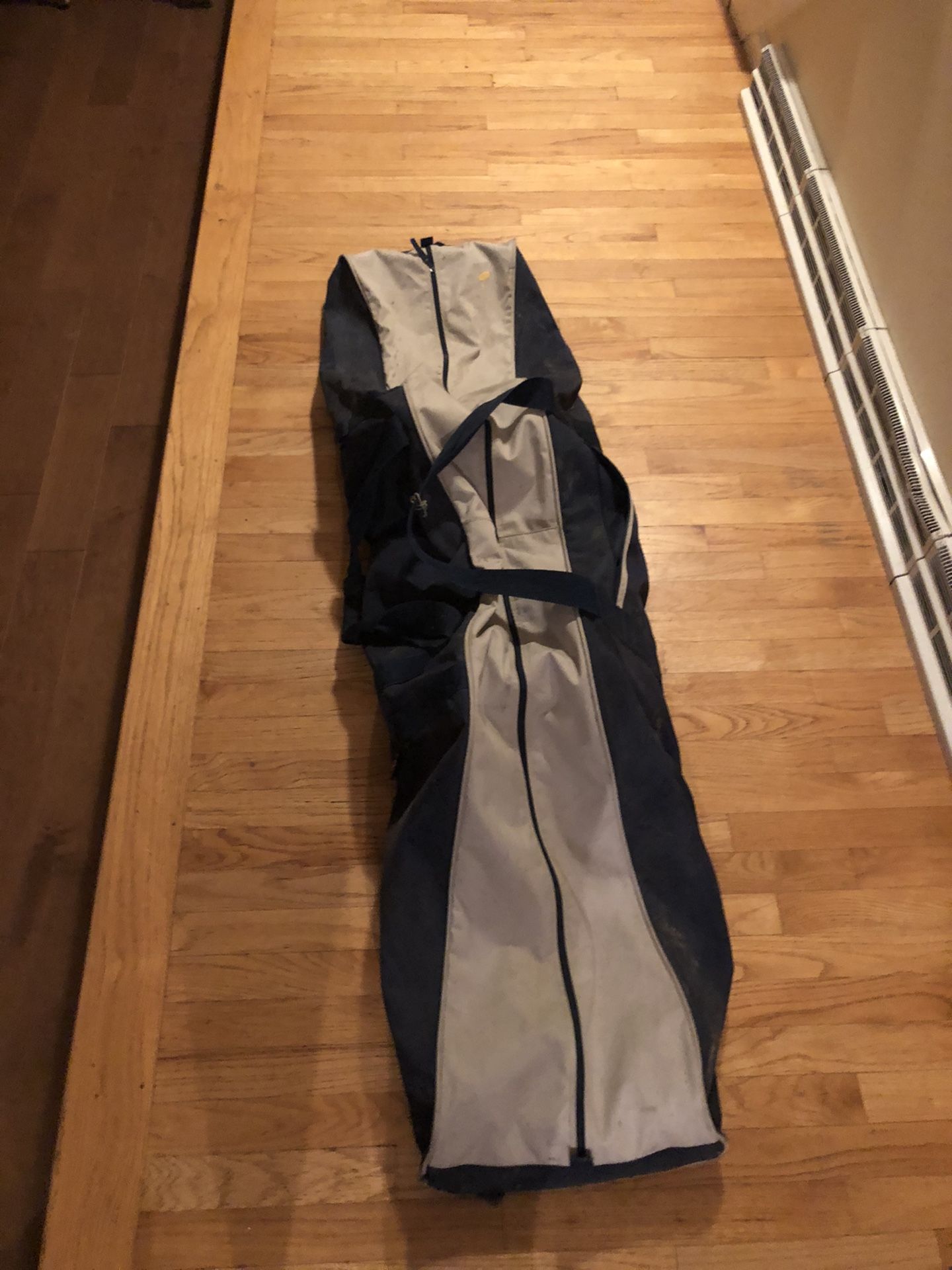 Snowboard with boots and bag