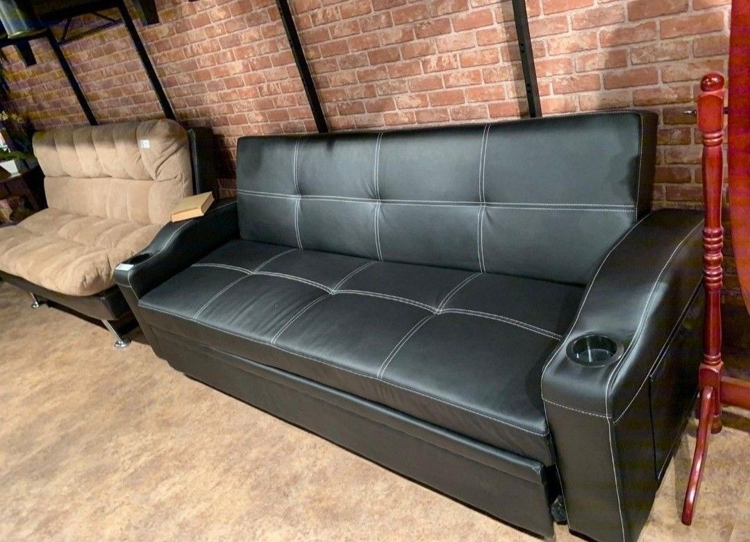 Easton Futon Sofa Bed w/ Cup Holders // Living Room//Same Day Delivery//Financing Available