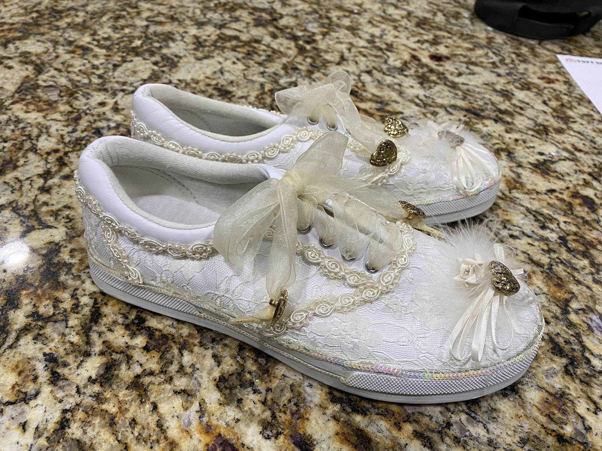 *New* Hand Embellished White Leather Wedding Shoes - Size 8