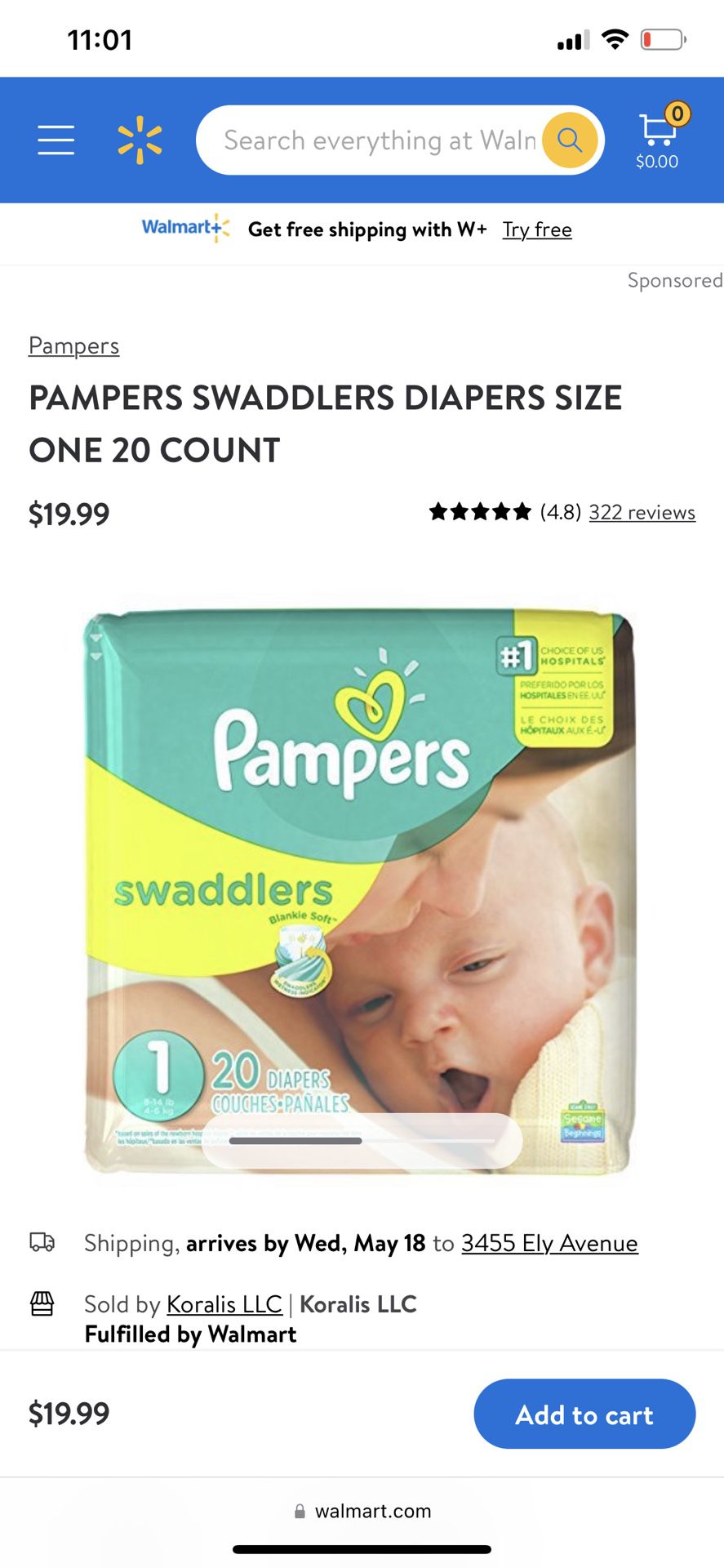 PAMPERS SIZE 1 20 Pack 