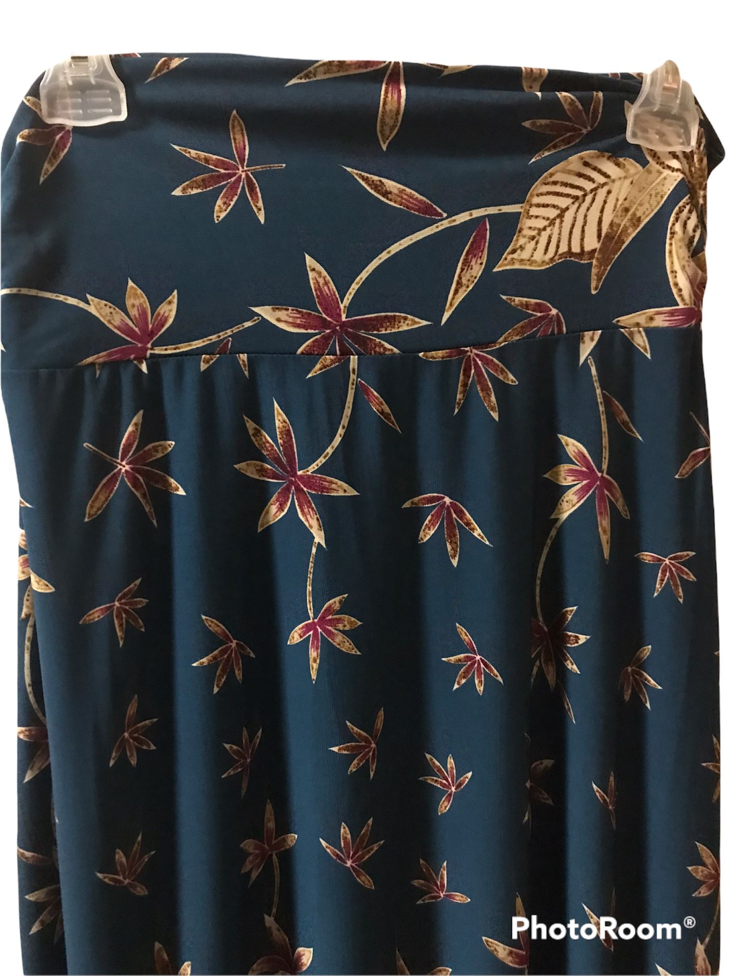 NWT Gilli Nita Knit Teal Green Floral Elasric Waist Maxi Skirt Women’s Size MP