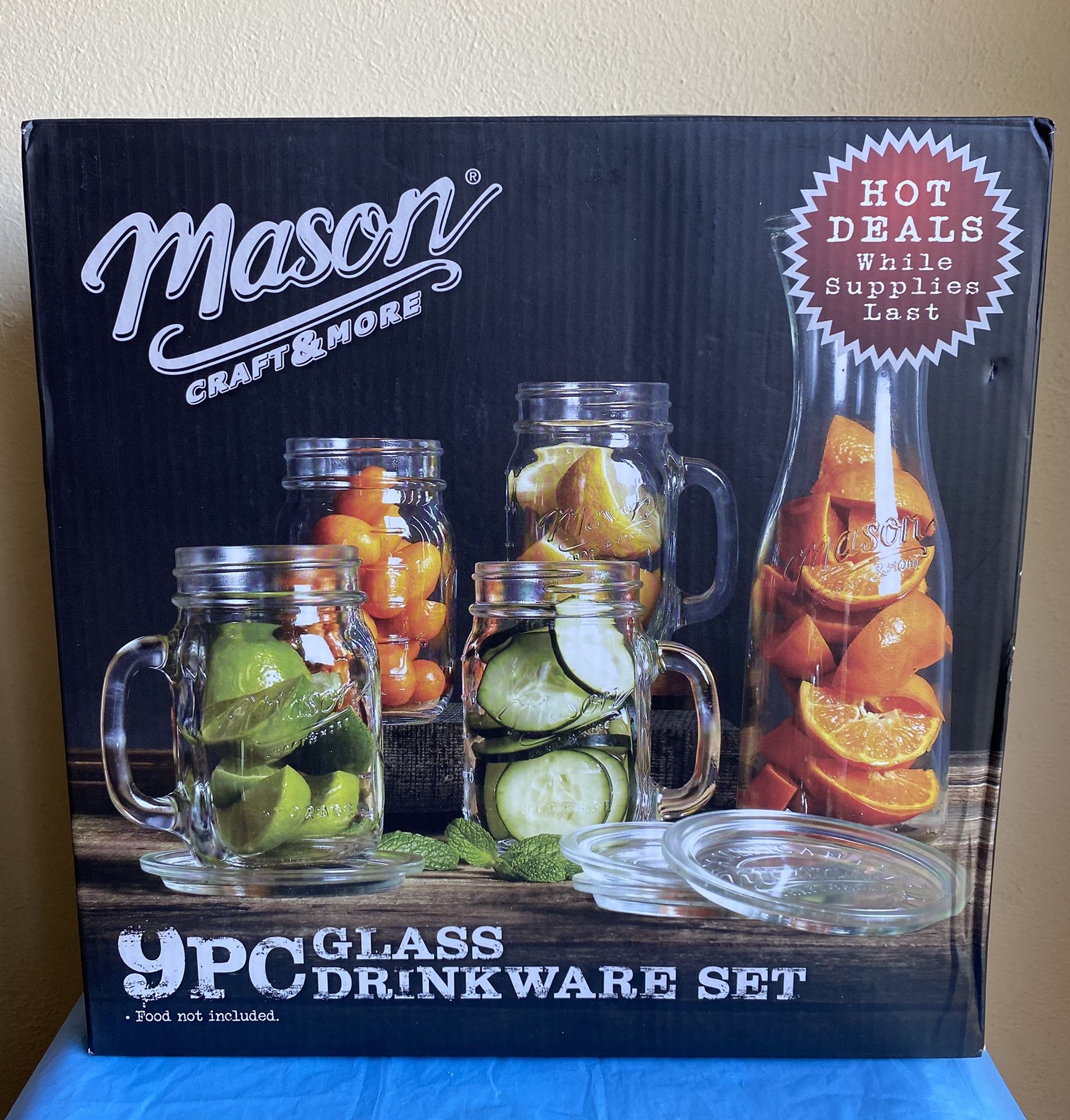 Mason 9pc Glass Drinkware Set*NIB*