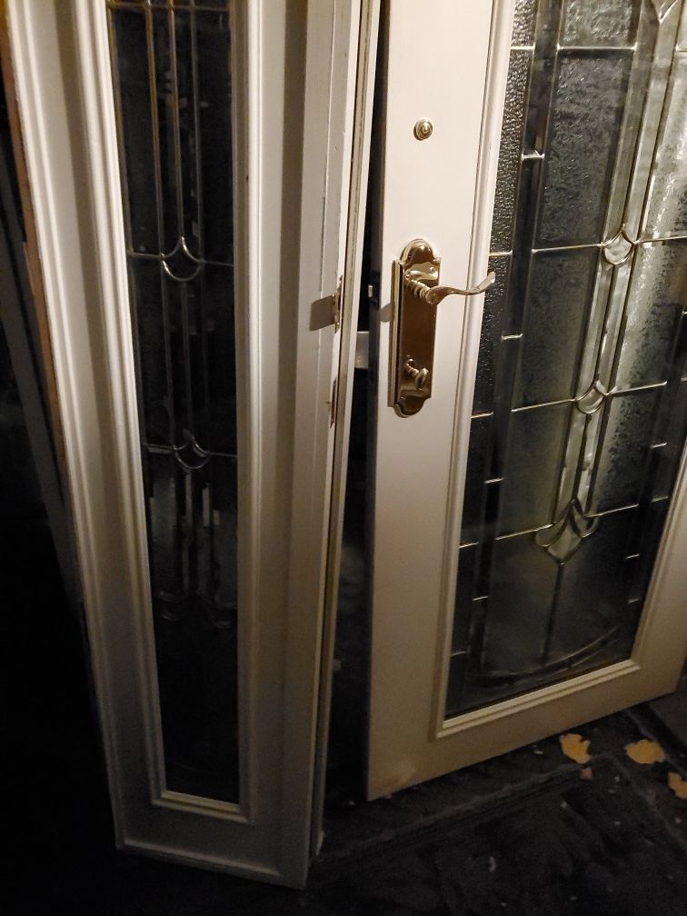 Stained beveled Front Door & partition